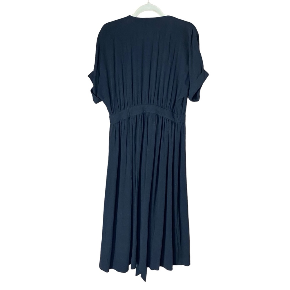 WILLOW Anthropologie Womens Wrap Dress Midi Black short Sleeve Size M Linen NEW - Picture 3 of 15